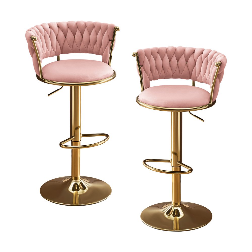 Set of Two Black And Gold Velvet And Metal Low Back Adjustable Height Swivel Bar Chairs