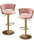 Set of Two Black And Gold Velvet And Metal Low Back Adjustable Height Swivel Bar Chairs