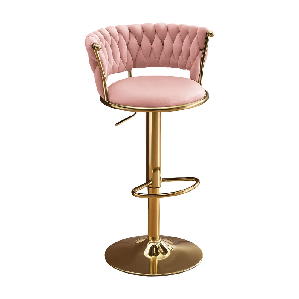 Set of Two Black And Gold Velvet And Metal Low Back Adjustable Height Swivel Bar Chairs