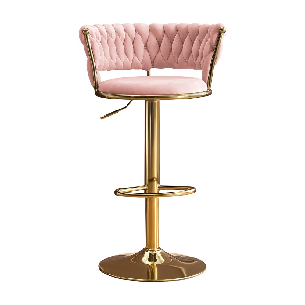 Set of Two Black And Gold Velvet And Metal Low Back Adjustable Height Swivel Bar Chairs