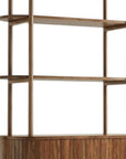 71" Brown Steel and Wood Four Tier Etagere Bookcase with Two Doors