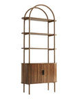 71" Brown Steel and Wood Four Tier Etagere Bookcase with Two Doors