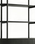 71" Black Wood Four Tier Arched Etagere Bookcase with Two Doors