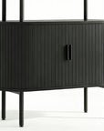 71" Black Wood Four Tier Arched Etagere Bookcase with Two Doors