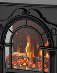 15" Black Ornate Carved Scrollwork Glass And Metal With Storage Electric Fireplace With Mantle