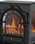 15" Black Ornate Carved Scrollwork Glass And Metal With Storage Electric Fireplace With Mantle
