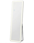 64" Silver Lighted Wall Mounted And Freestanding Framed Full Length Mirror