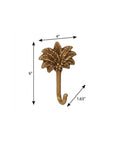 4" Antiqued Gold Cast Iron Palm Tree Wall Hook