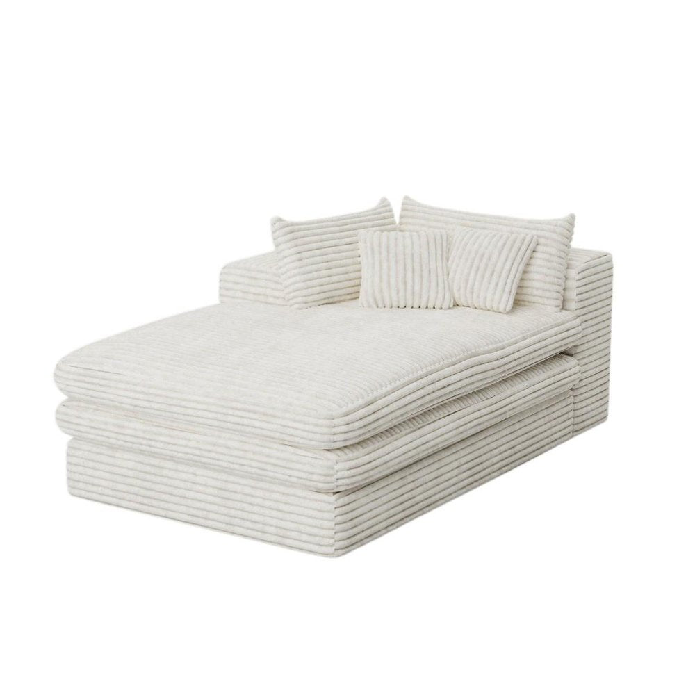 67" White Corduroy Left Hand Facing Chaise Lounge Chair