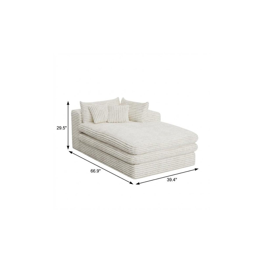 67" White Corduroy Left Hand Facing Chaise Lounge Chair