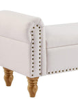 55" Beige and Brown Linen and Solid Wood Upholstered Storage Bench With Flip Top
