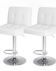Set of Two White And Silver Faux Leather And Aluminum Adjustable Height Swivel Bar Chairs