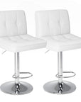 Set of Two White And Silver Faux Leather And Aluminum Adjustable Height Swivel Bar Chairs
