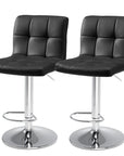 Set of Two Black And Silver Faux Leather And Aluminum Adjustable Height Swivel Bar Chairs