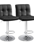 Set of Two Black And Silver Faux Leather And Aluminum Adjustable Height Swivel Bar Chairs