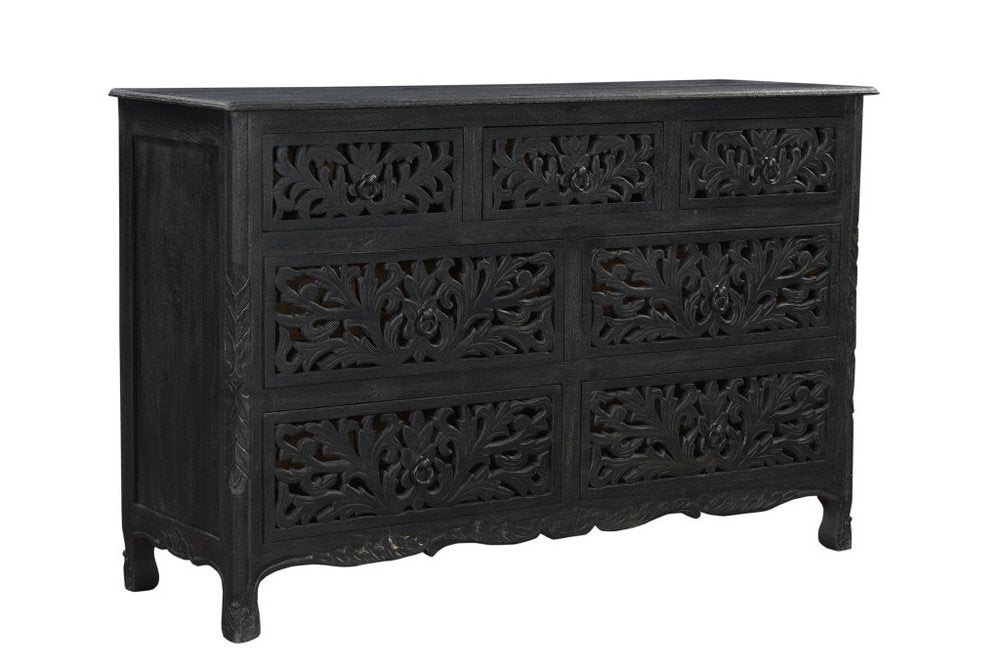 Five Piec Black Solid Wood Bedroom Set With Mirror