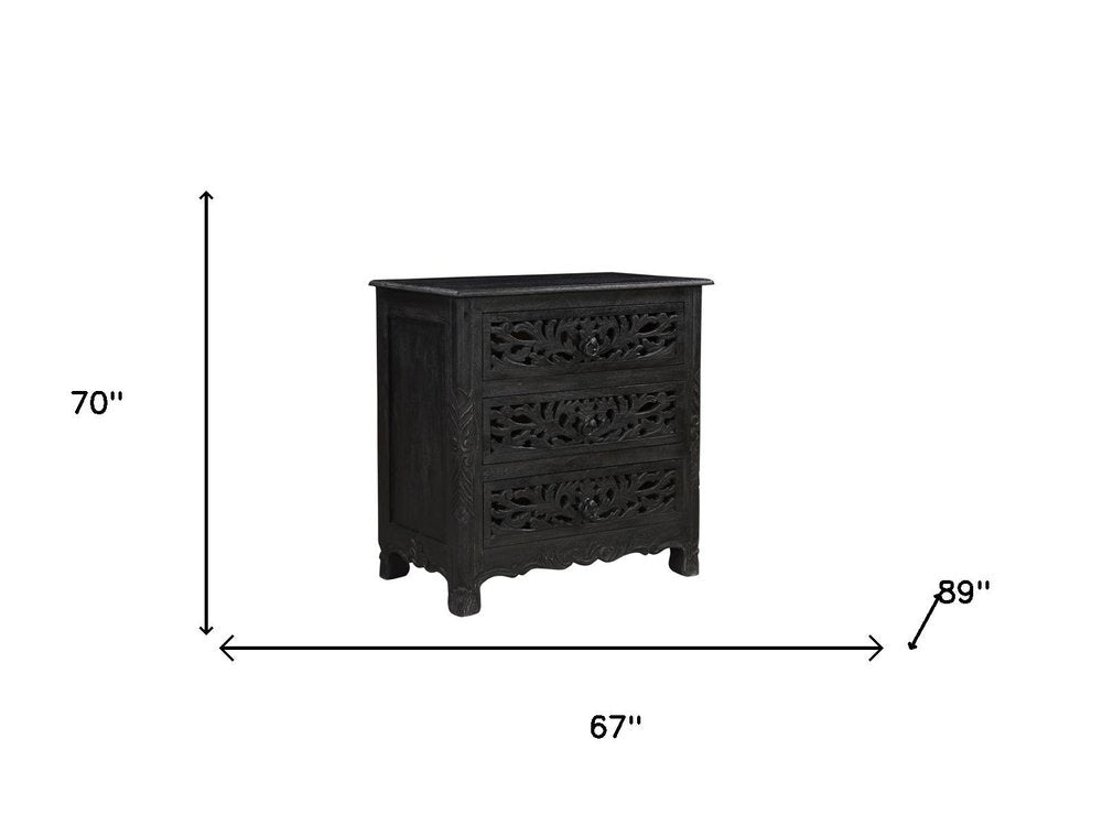 Five Piec Black Solid Wood Bedroom Set With Mirror