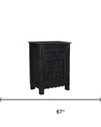 Five Piec Black Solid Wood Bedroom Set With Mirror