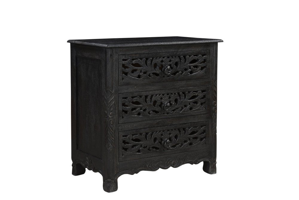 Five Piec Black Solid Wood Bedroom Set With Mirror