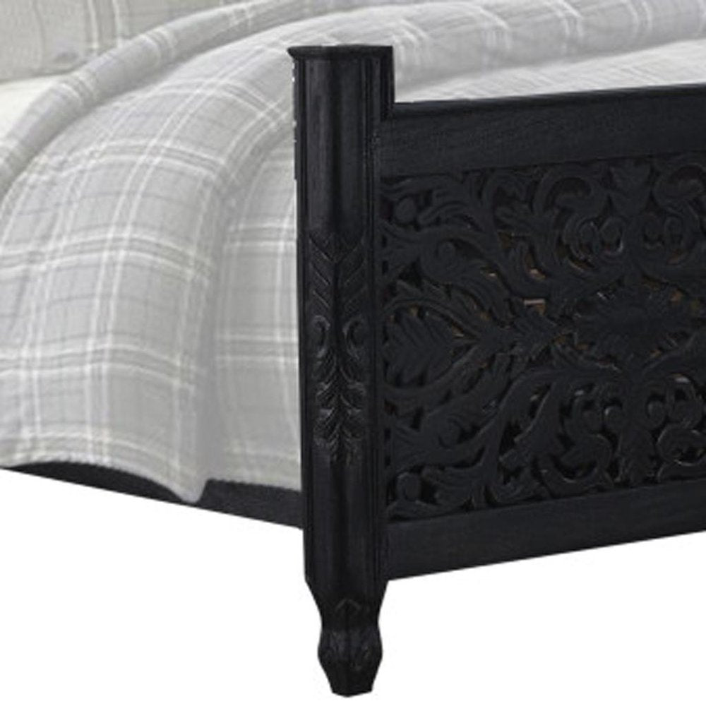 Five Piec Black Solid Wood Bedroom Set With Mirror