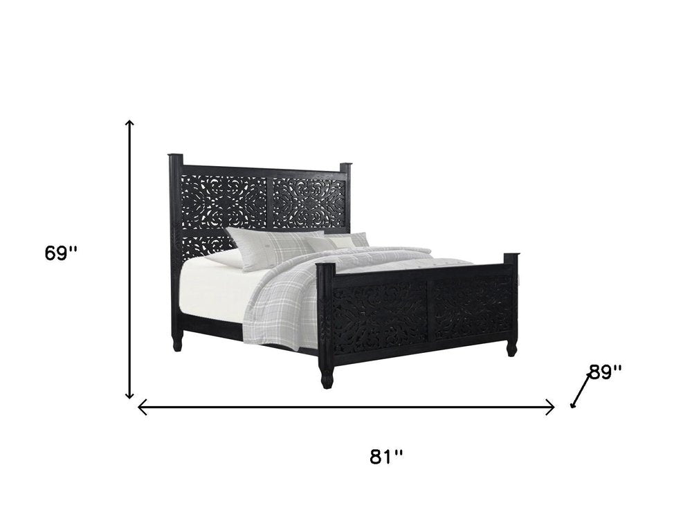 Five Piec Black Solid Wood Bedroom Set With Mirror