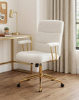 White And Gold Boucle Swivel Rolling Executive Office Chair