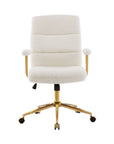 White And Gold Boucle Swivel Rolling Executive Office Chair