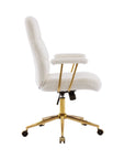 White And Gold Boucle Swivel Rolling Executive Office Chair