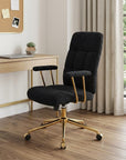 White And Gold Boucle Swivel Rolling Executive Office Chair
