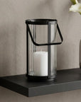 9" Clear And Black Glass And Metal Tabletop Lantern Candle Holder