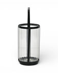 9" Clear And Black Glass And Metal Tabletop Lantern Candle Holder