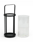 9" Clear And Black Glass And Metal Tabletop Lantern Candle Holder