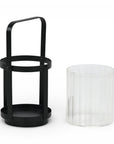 5" Clear And Black Glass And Metal Tabletop Lantern Candle Holder