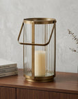 9" Gold Glass Tabletop Lantern Candle Holder