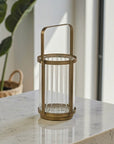 7" Gold Glass Tabletop Lantern Candle Holder
