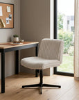 Ivory And Black Adjustable Height Faux Fur Swivel Rolling Gaming Chair