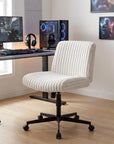 Ivory And Black Adjustable Height Faux Fur Swivel Rolling Gaming Chair