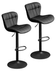 Set of Two Black Faux Leather And Aluminum Adjustable Height Swivel Bar Chairs