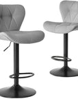 Set of Two Gray And Black Faux Leather And Aluminum Adjustable Height Swivel Bar Chairs