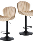 Set of Two Beige And Black Faux Leather And Aluminum Adjustable Height Swivel Bar Chairs