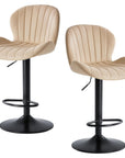 Set of Two Beige And Black Faux Leather And Aluminum Adjustable Height Swivel Bar Chairs