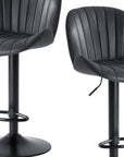 Set of Two Black Faux Leather And Aluminum Adjustable Height Swivel Bar Chairs