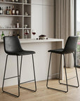 Set of Two 29" Black Faux Leather And Aluminum Bar Height Bar Chairs