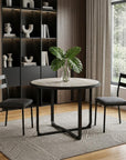 42" Black Glass And Aluminum Cross Leg Base Round Top Dining Table