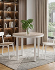 36" Natural and White Glass Wood and Aluminum Round Outdoor Dining Table