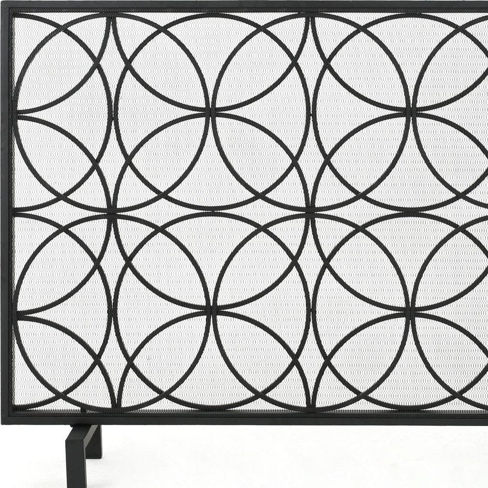 41" Black Carved Geometric Iron And Metal Ethanol Fireplace