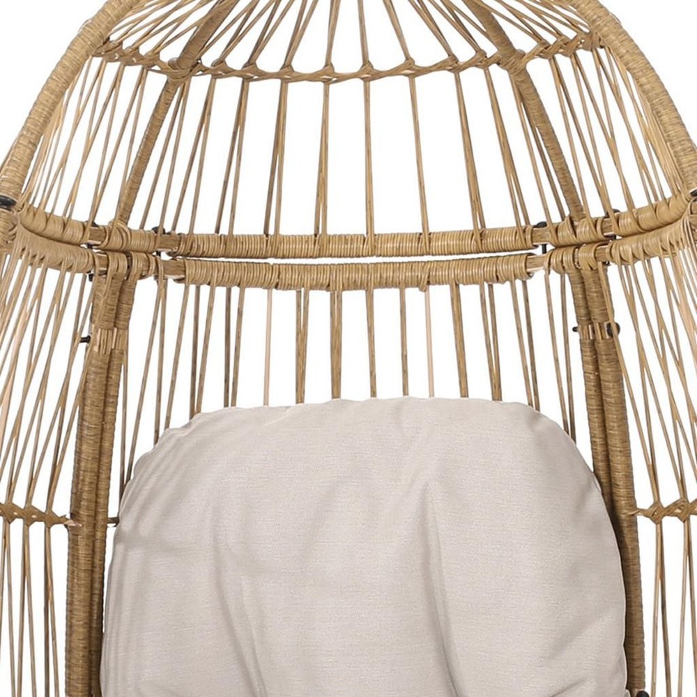 31" White Steel Outdoor Egg Chair with Cream Cushion