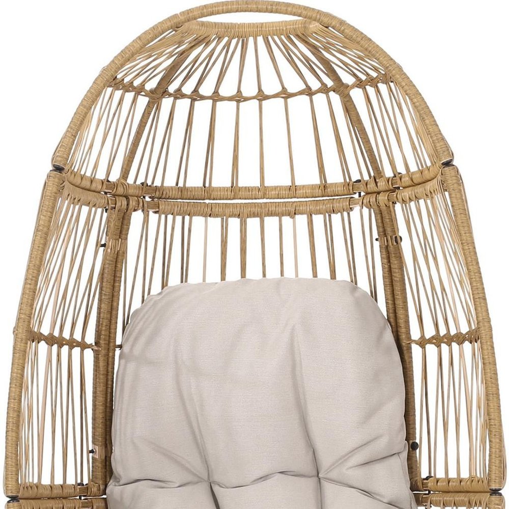 31" White Steel Outdoor Egg Chair with Cream Cushion