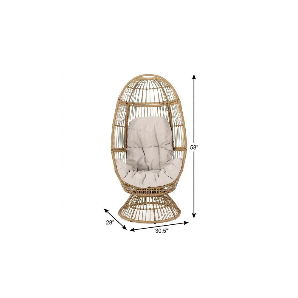 31" White Steel Outdoor Egg Chair with Cream Cushion