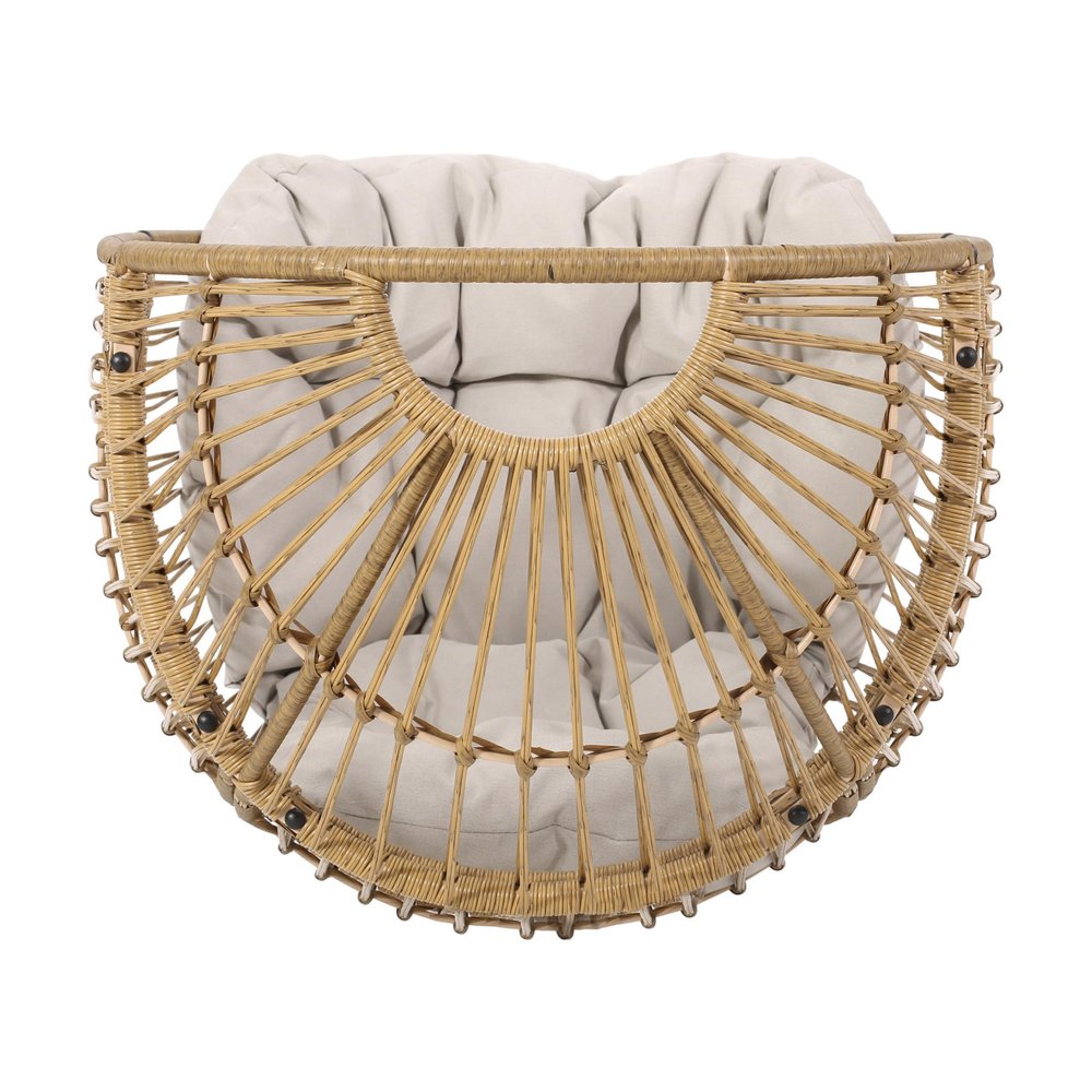31" White Steel Outdoor Egg Chair with Cream Cushion